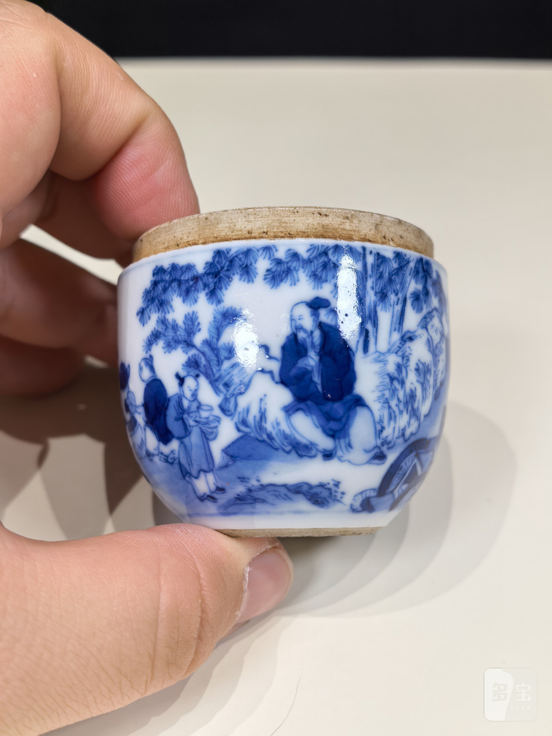 清中晚期 青花“卢仝清玩”烹茶图小茶叶罐 - 图9